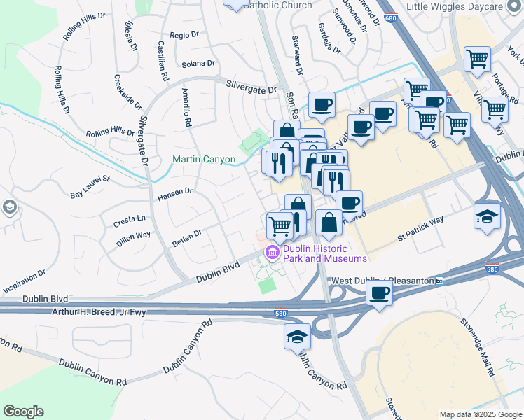 map of restaurants, bars, coffee shops, grocery stores, and more near 7258 Cronin Circle in Dublin