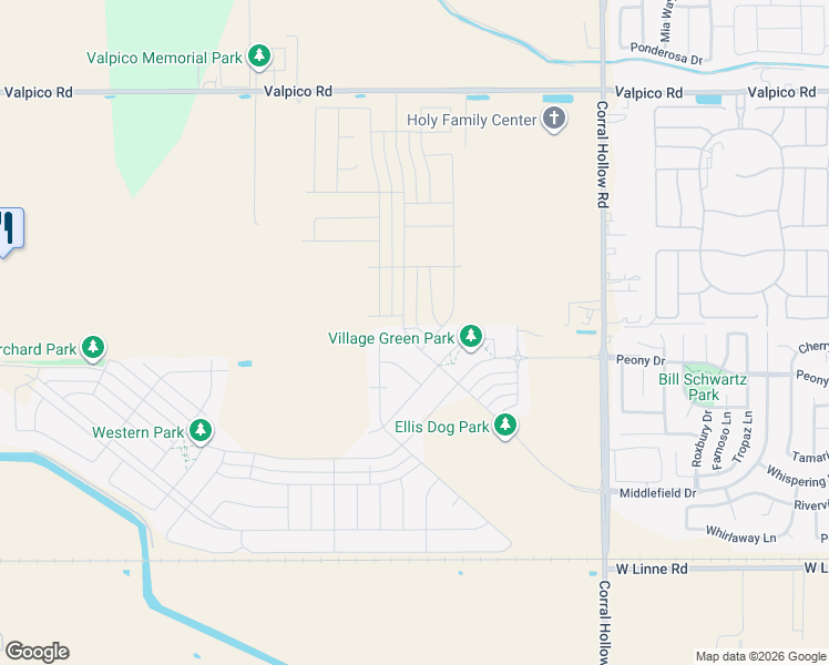 map of restaurants, bars, coffee shops, grocery stores, and more near 2276 Memory Lane in Tracy