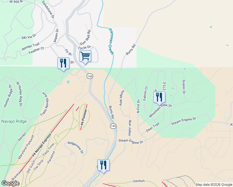 map of restaurants, bars, coffee shops, grocery stores, and more near 299 Aoki Michi in Brian Head