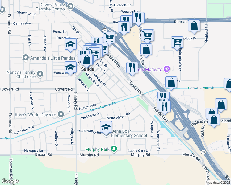 map of restaurants, bars, coffee shops, grocery stores, and more near 4719 Carlson Way in Salida