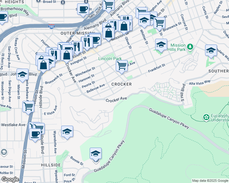 map of restaurants, bars, coffee shops, grocery stores, and more near 788 Templeton Avenue in Daly City