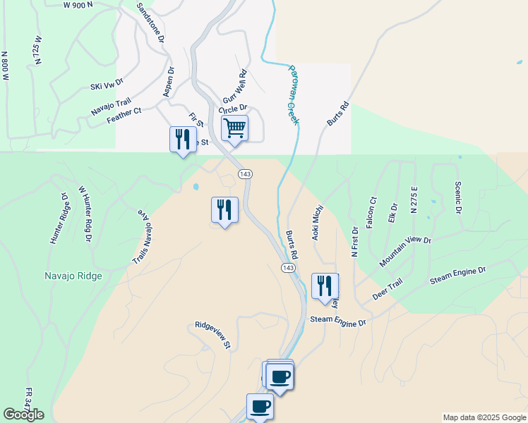 map of restaurants, bars, coffee shops, grocery stores, and more near 310 Utah 143 in Brian Head