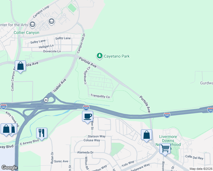 map of restaurants, bars, coffee shops, grocery stores, and more near 361 Basswood Common in Livermore