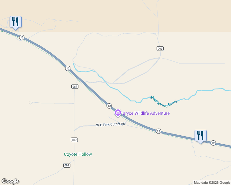 map of restaurants, bars, coffee shops, grocery stores, and more near Utah 12 in Bryce Canyon City