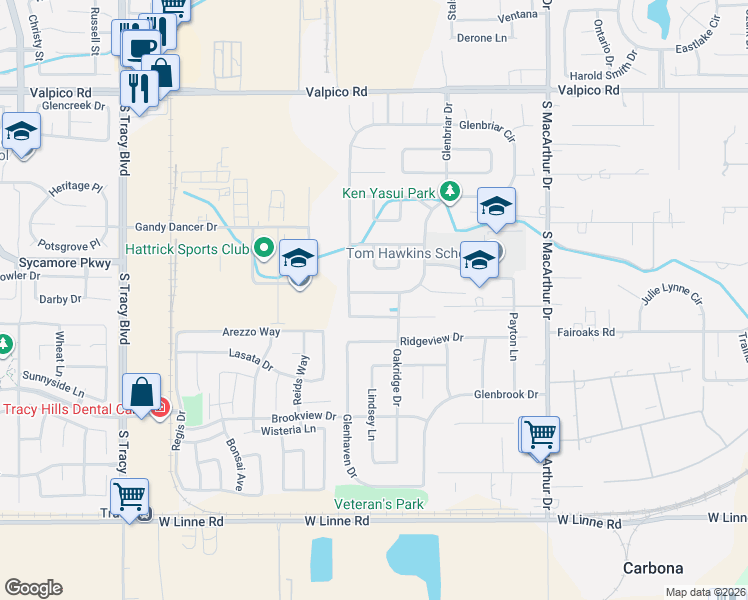 map of restaurants, bars, coffee shops, grocery stores, and more near 431 Glenbriar Circle in Tracy