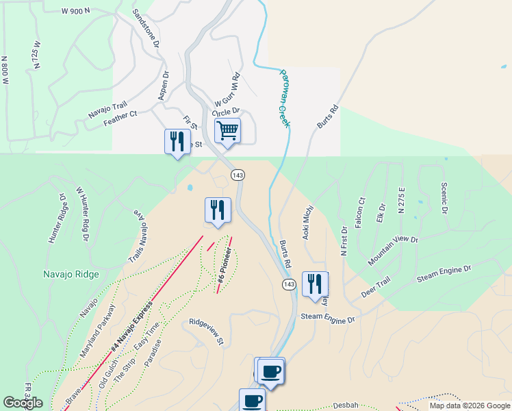 map of restaurants, bars, coffee shops, grocery stores, and more near in Brian Head