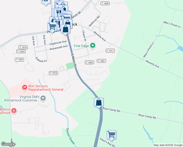 map of restaurants, bars, coffee shops, grocery stores, and more near 20 Bay Court in Kilmarnock