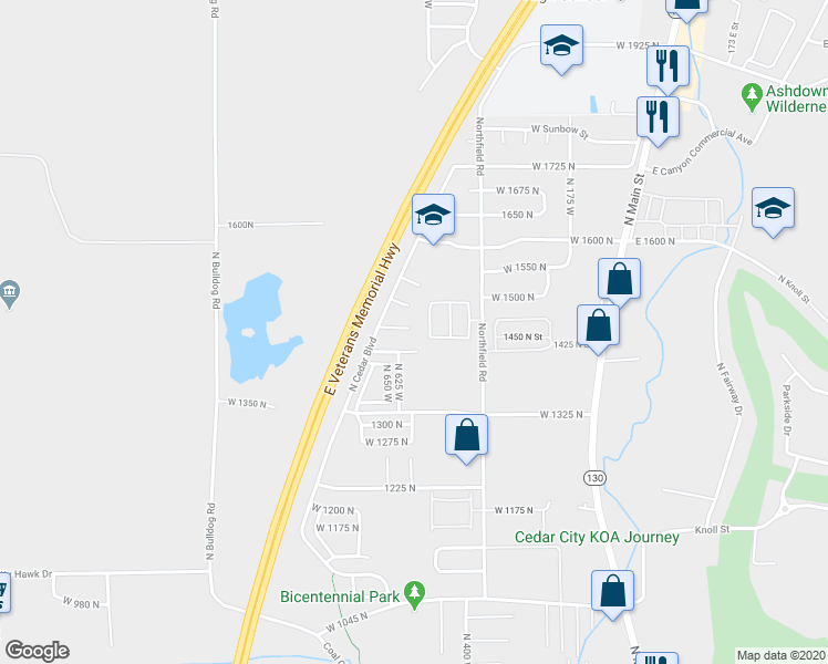 map of restaurants, bars, coffee shops, grocery stores, and more near 561 West 1450 North in Cedar City