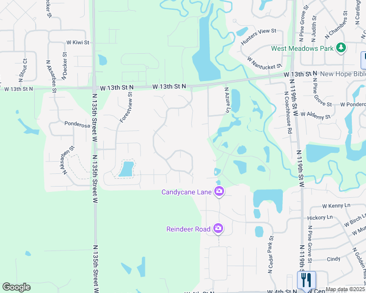 map of restaurants, bars, coffee shops, grocery stores, and more near 12902 West Alderny Street in Wichita