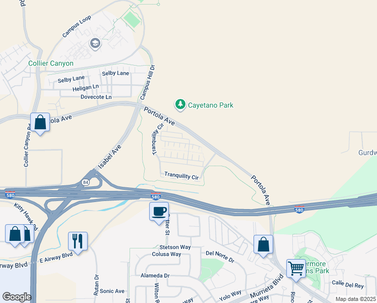 map of restaurants, bars, coffee shops, grocery stores, and more near Fennel Way in Livermore