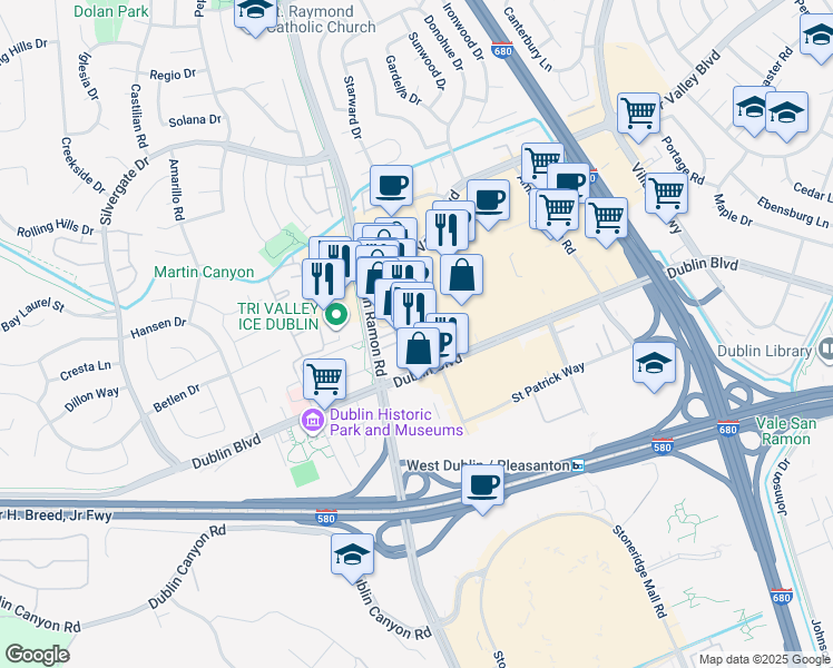 map of restaurants, bars, coffee shops, grocery stores, and more near 7906 Regional Common in Dublin