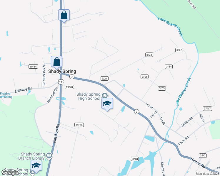 map of restaurants, bars, coffee shops, grocery stores, and more near 309 Hinton Rd in Shady Spring