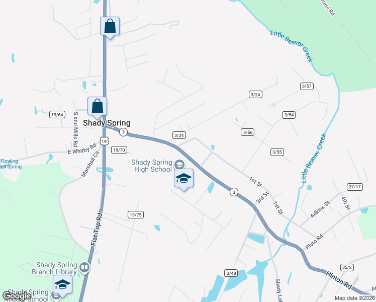 map of restaurants, bars, coffee shops, grocery stores, and more near 309 Hinton Road in Shady Spring