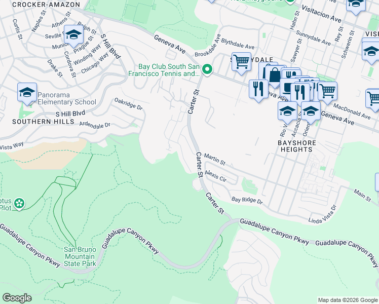 map of restaurants, bars, coffee shops, grocery stores, and more near 978 Martin Trail in Daly City