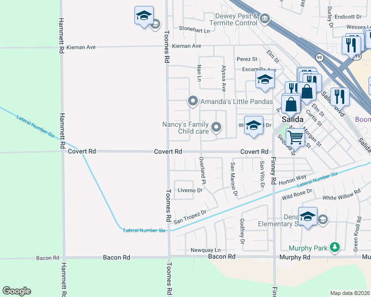 map of restaurants, bars, coffee shops, grocery stores, and more near 5349 Covert Road in Salida