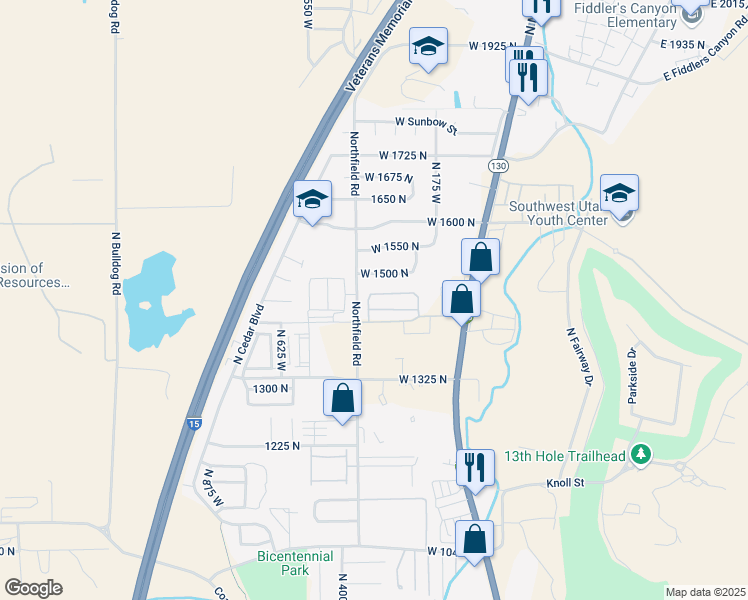 map of restaurants, bars, coffee shops, grocery stores, and more near 370 1425 North Street in Cedar City