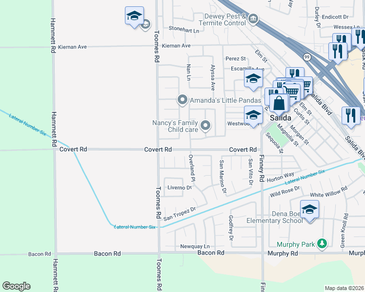 map of restaurants, bars, coffee shops, grocery stores, and more near 5349 Covert Road in Salida