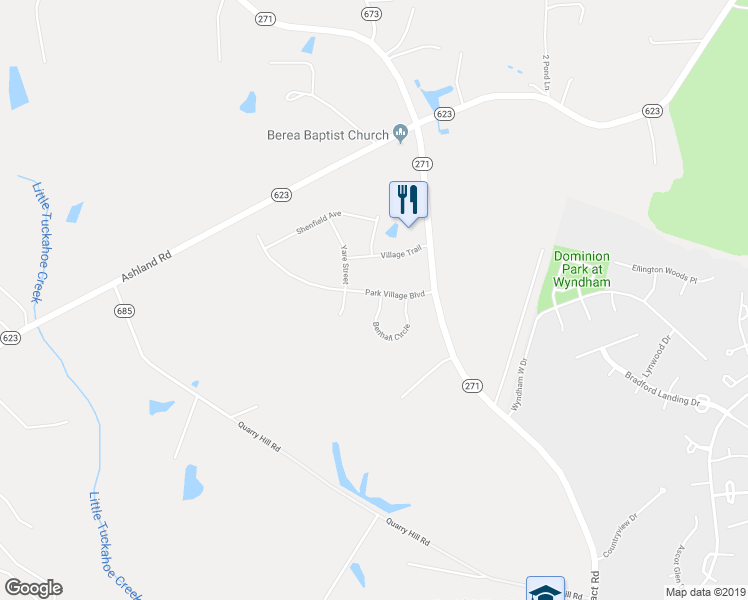 map of restaurants, bars, coffee shops, grocery stores, and more near 7039 Benhall Circle in Glen Allen