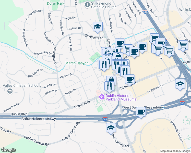 map of restaurants, bars, coffee shops, grocery stores, and more near 7292 Cronin Circle in Dublin