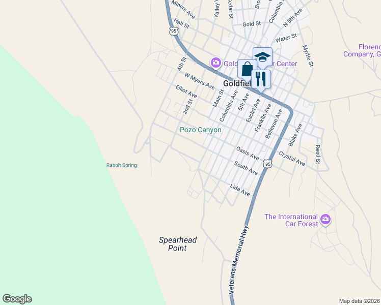 map of restaurants, bars, coffee shops, grocery stores, and more near Olmstead Avenue in Goldfield