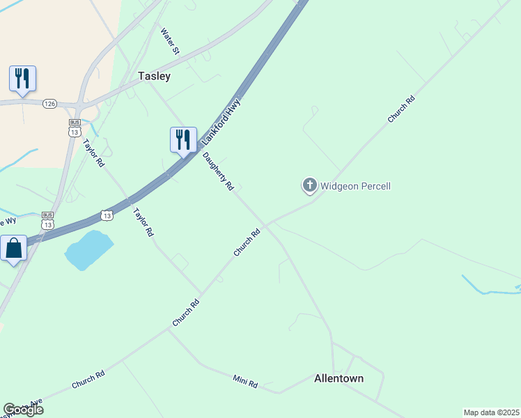 map of restaurants, bars, coffee shops, grocery stores, and more near 22255 Daugherty Road in Accomac