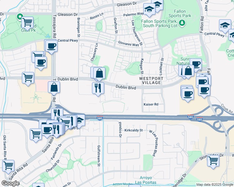 map of restaurants, bars, coffee shops, grocery stores, and more near 3475 Vertex Way in Dublin
