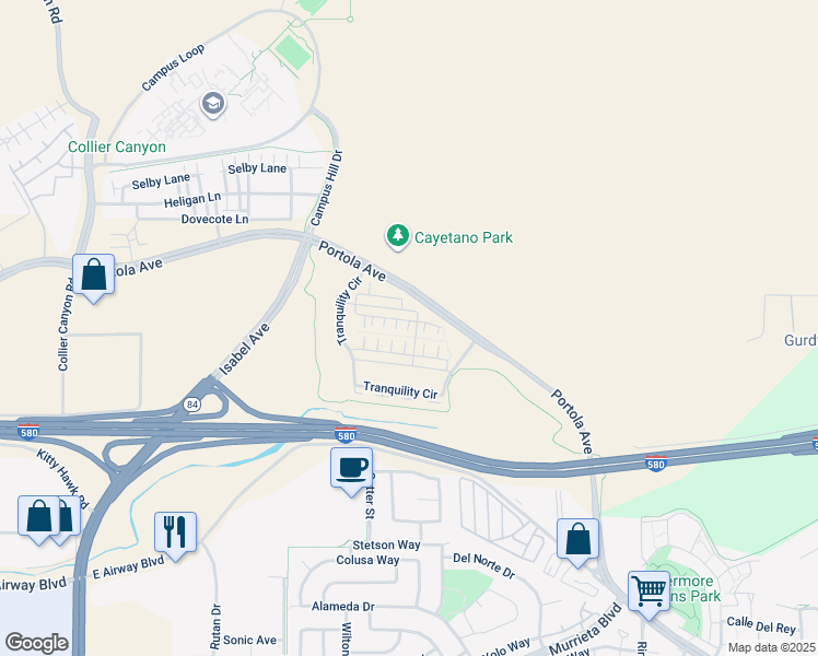 map of restaurants, bars, coffee shops, grocery stores, and more near 361 Basswood Common in Livermore