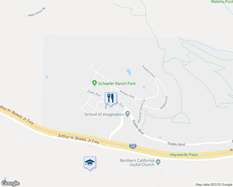 map of restaurants, bars, coffee shops, grocery stores, and more near 7635 Red Hills Court in Dublin
