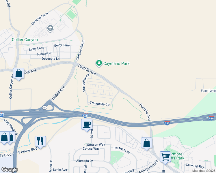 map of restaurants, bars, coffee shops, grocery stores, and more near 389 Basswood Common in Livermore
