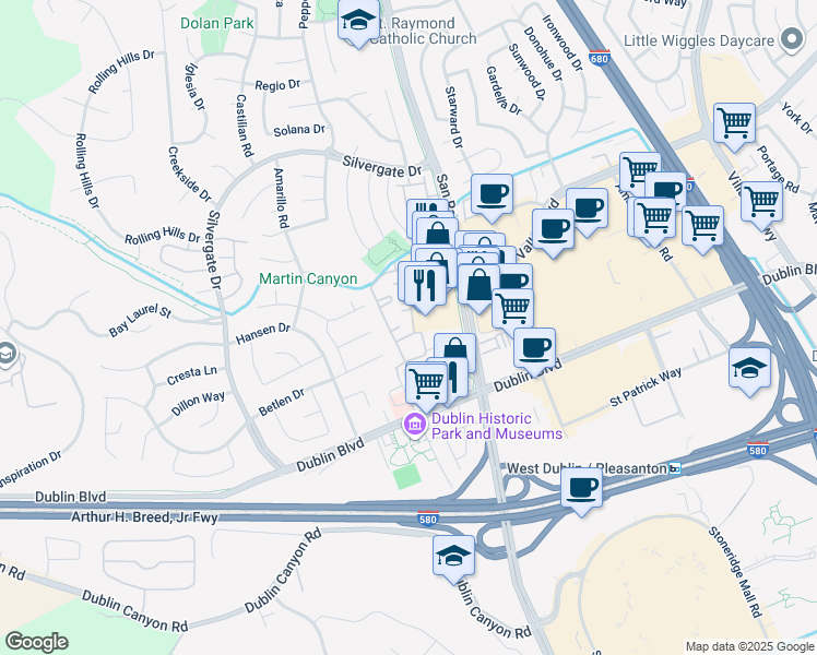 map of restaurants, bars, coffee shops, grocery stores, and more near 7292 Cronin Circle in Dublin