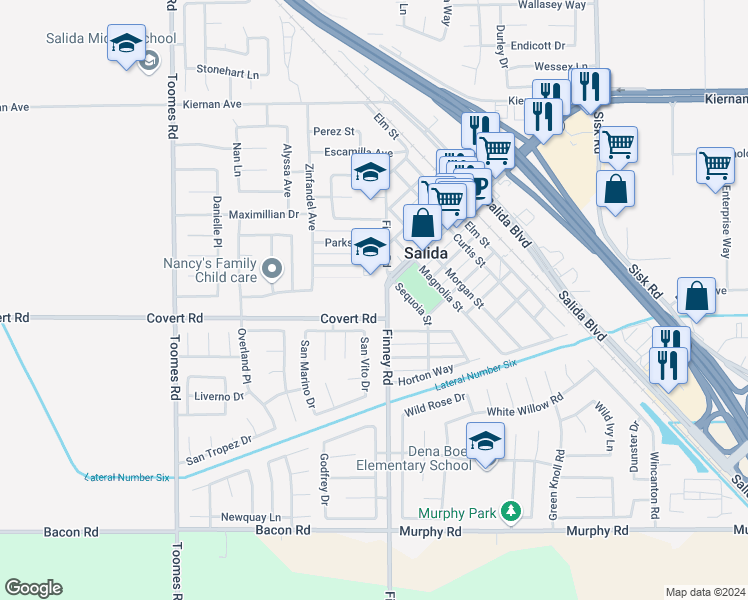 map of restaurants, bars, coffee shops, grocery stores, and more near 4519 Finney Road in Salida