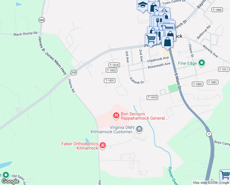 map of restaurants, bars, coffee shops, grocery stores, and more near 209 Walnut Rd in Kilmarnock