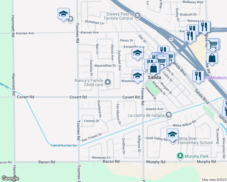 map of restaurants, bars, coffee shops, grocery stores, and more near 5216 Stillwater Drive in Salida