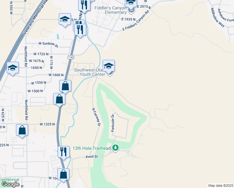 map of restaurants, bars, coffee shops, grocery stores, and more near 1509 North Knoll Street in Cedar City