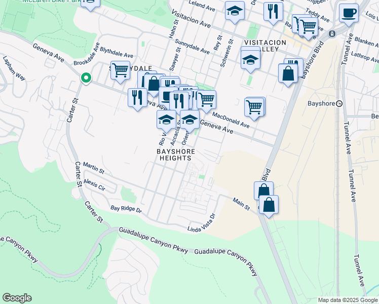 map of restaurants, bars, coffee shops, grocery stores, and more near 814 Schwerin Street in Daly City
