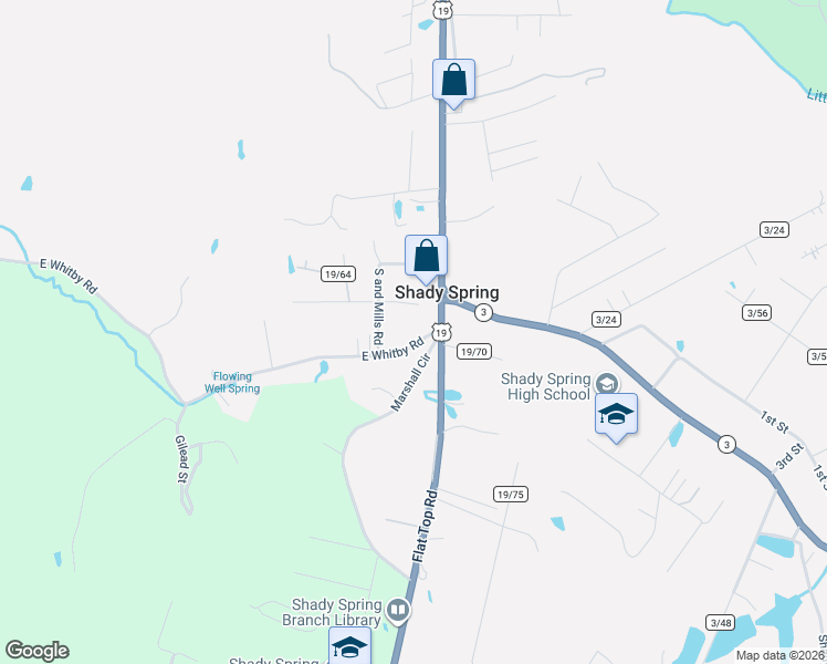 map of restaurants, bars, coffee shops, grocery stores, and more near 140 East Whitby Road in Shady Spring