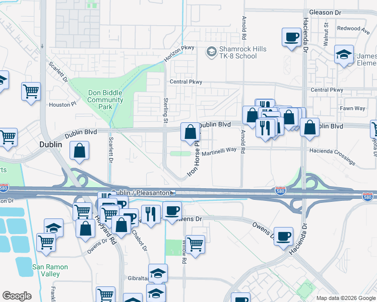 map of restaurants, bars, coffee shops, grocery stores, and more near 154 Campbell Green in Dublin
