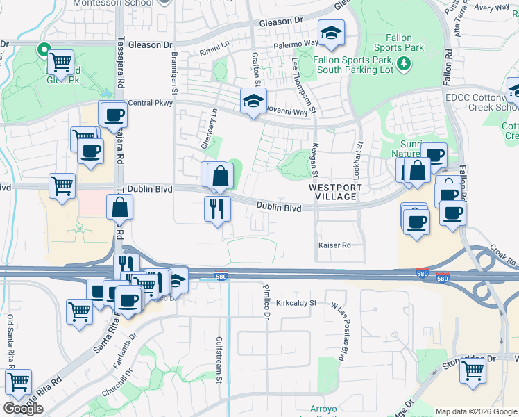 map of restaurants, bars, coffee shops, grocery stores, and more near 3945 Eminence Street in Dublin