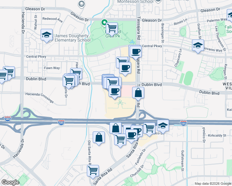 map of restaurants, bars, coffee shops, grocery stores, and more near 4288 Dublin Boulevard in Dublin