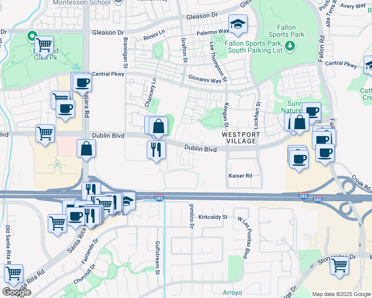 map of restaurants, bars, coffee shops, grocery stores, and more near 3945 Eminence Street in Dublin