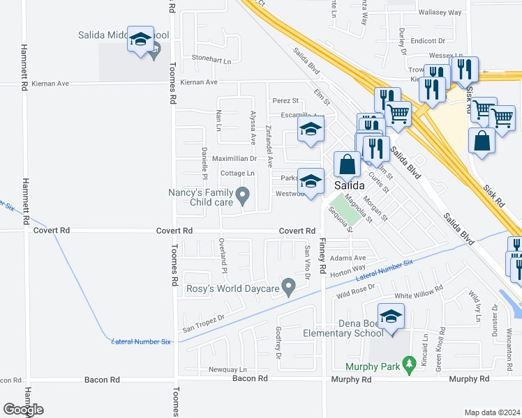 map of restaurants, bars, coffee shops, grocery stores, and more near 5209 Stillwater Drive in Salida