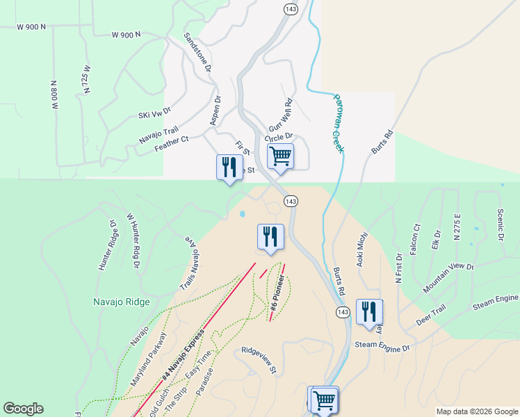 map of restaurants, bars, coffee shops, grocery stores, and more near 233 Hunter Ridge Drive in Brian Head