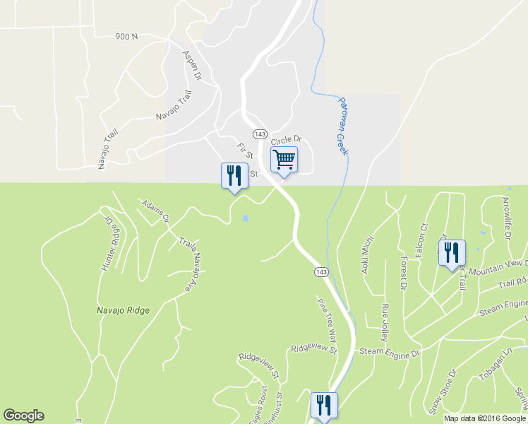 map of restaurants, bars, coffee shops, grocery stores, and more near 233 Hunter Ridge Drive in Brian Head