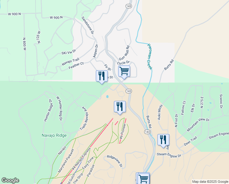 map of restaurants, bars, coffee shops, grocery stores, and more near 223 West Hunter Ridge Drive in Brian Head