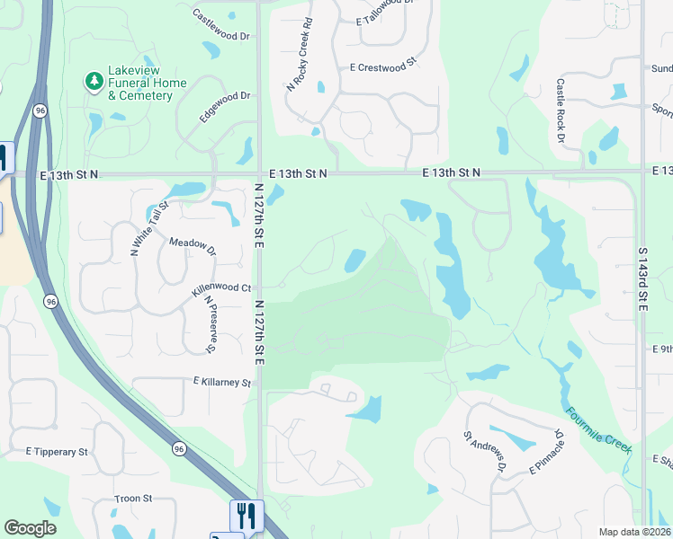 map of restaurants, bars, coffee shops, grocery stores, and more near 13001 East Killenwood Drive in Wichita