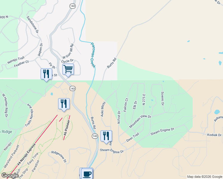 map of restaurants, bars, coffee shops, grocery stores, and more near 476 Jensen Street in Brian Head
