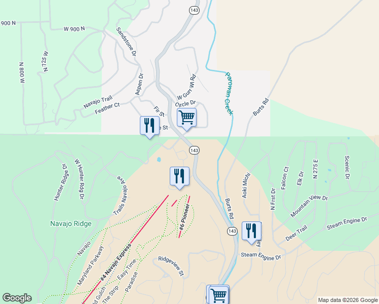 map of restaurants, bars, coffee shops, grocery stores, and more near 223 West Hunter Ridge Drive in Brian Head