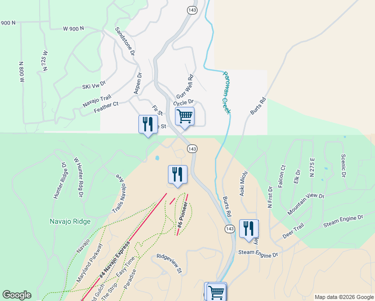 map of restaurants, bars, coffee shops, grocery stores, and more near 508 Utah 143 in Brian Head