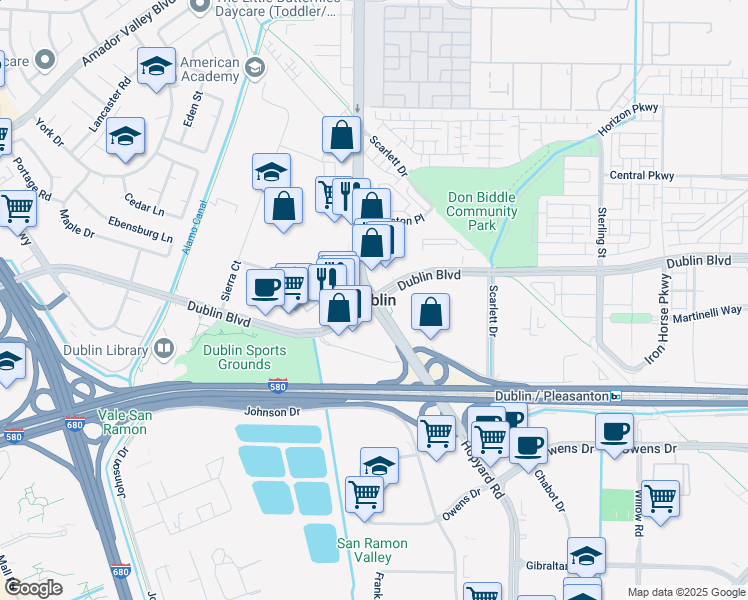 map of restaurants, bars, coffee shops, grocery stores, and more near in Dublin