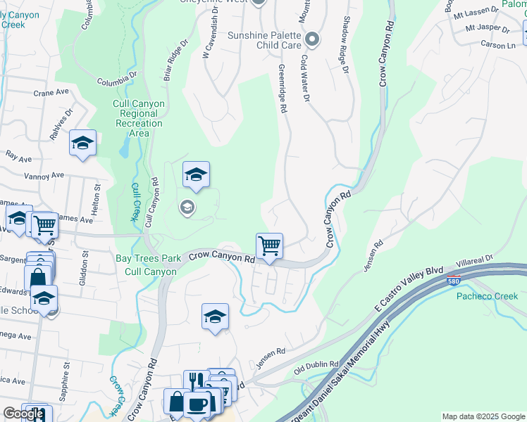 map of restaurants, bars, coffee shops, grocery stores, and more near 5288 Crown Court in Castro Valley
